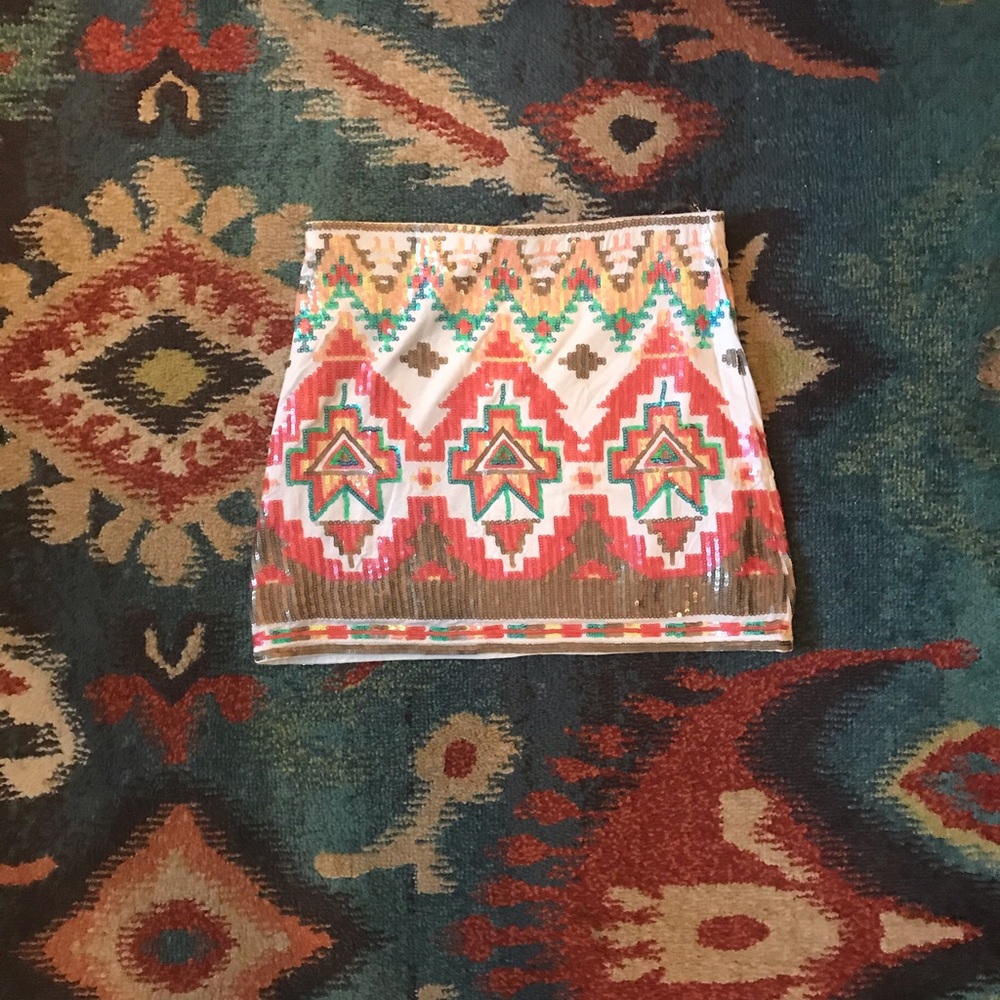 Sequined Aztec Print Skirt